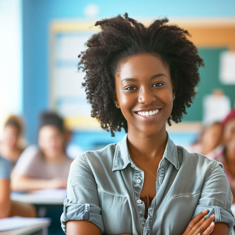 Happy teacher smiling